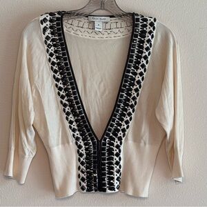 White House Black Market V-Neck Cardigan Cream w/ Black accents Women’s SZ-M